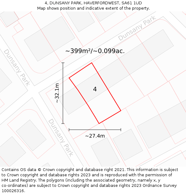 4, DUNSANY PARK, HAVERFORDWEST, SA61 1UD: Plot and title map