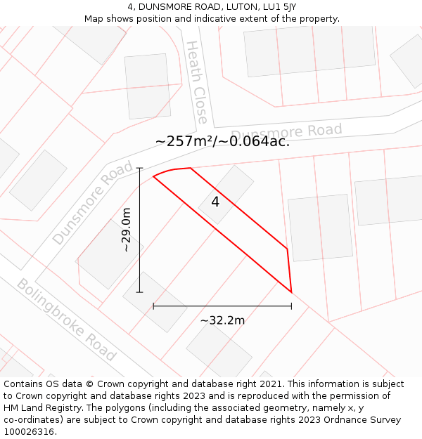 4, DUNSMORE ROAD, LUTON, LU1 5JY: Plot and title map