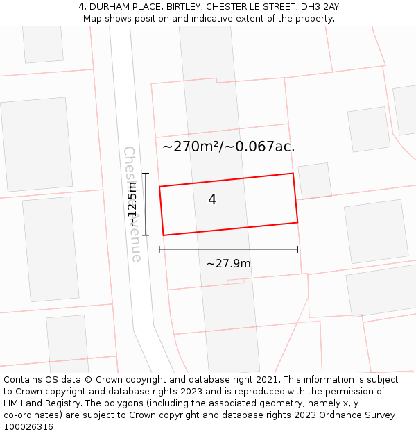 4, DURHAM PLACE, BIRTLEY, CHESTER LE STREET, DH3 2AY: Plot and title map