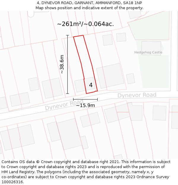 4, DYNEVOR ROAD, GARNANT, AMMANFORD, SA18 1NP: Plot and title map