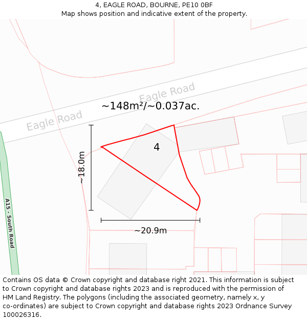 4, EAGLE ROAD, BOURNE, PE10 0BF: Plot and title map