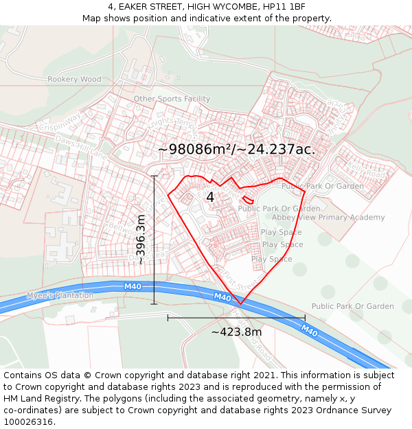 4, EAKER STREET, HIGH WYCOMBE, HP11 1BF: Plot and title map