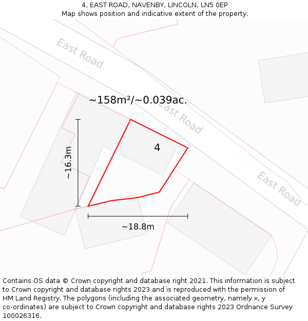 4, EAST ROAD, NAVENBY, LINCOLN, LN5 0EP: Plot and title map