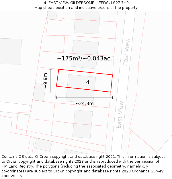 4, EAST VIEW, GILDERSOME, LEEDS, LS27 7HP: Plot and title map