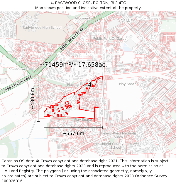 4, EASTWOOD CLOSE, BOLTON, BL3 4TG: Plot and title map