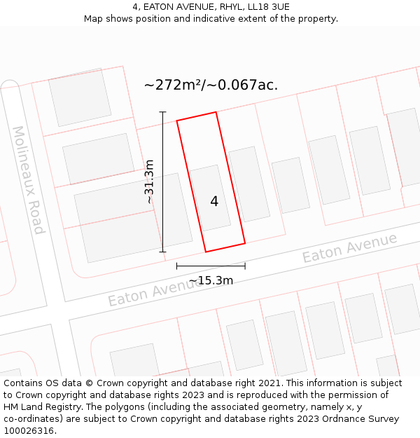 4, EATON AVENUE, RHYL, LL18 3UE: Plot and title map