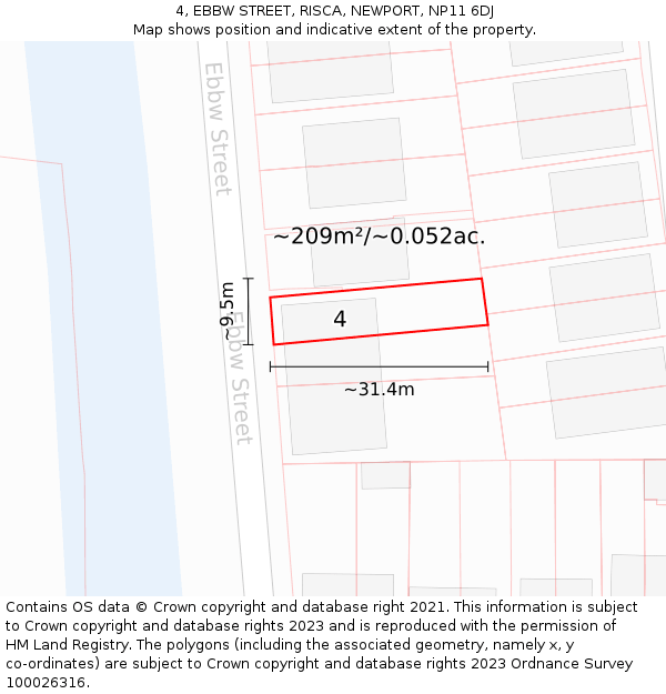 4, EBBW STREET, RISCA, NEWPORT, NP11 6DJ: Plot and title map