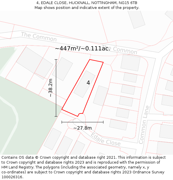 4, EDALE CLOSE, HUCKNALL, NOTTINGHAM, NG15 6TB: Plot and title map