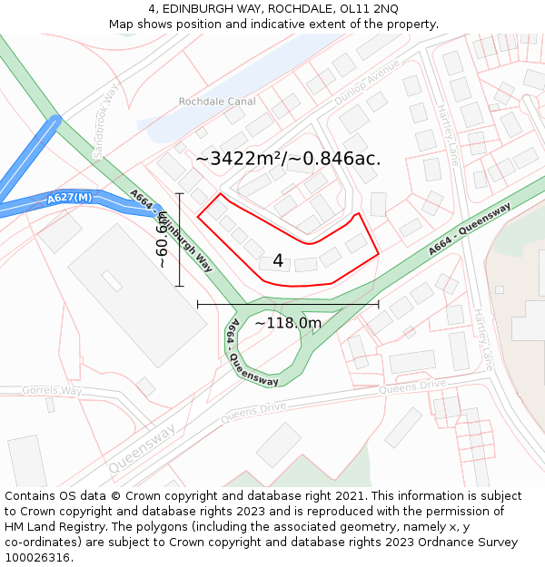 4, EDINBURGH WAY, ROCHDALE, OL11 2NQ: Plot and title map