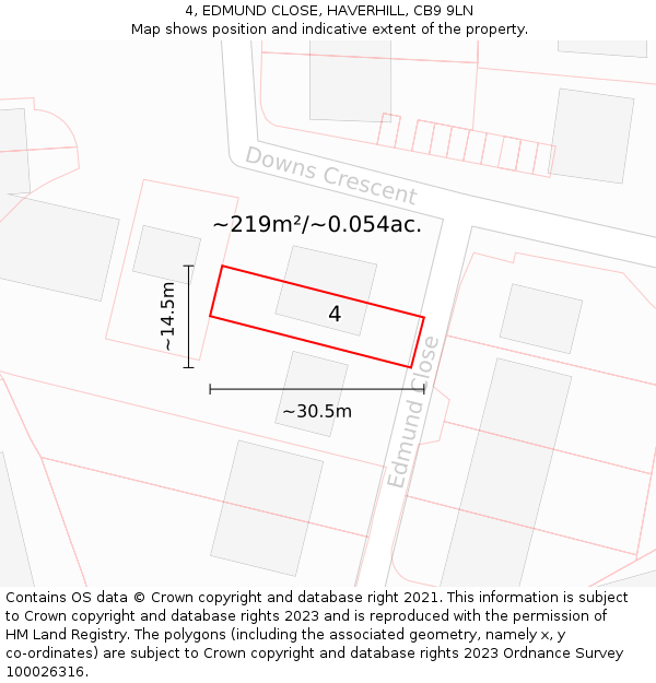 4, EDMUND CLOSE, HAVERHILL, CB9 9LN: Plot and title map