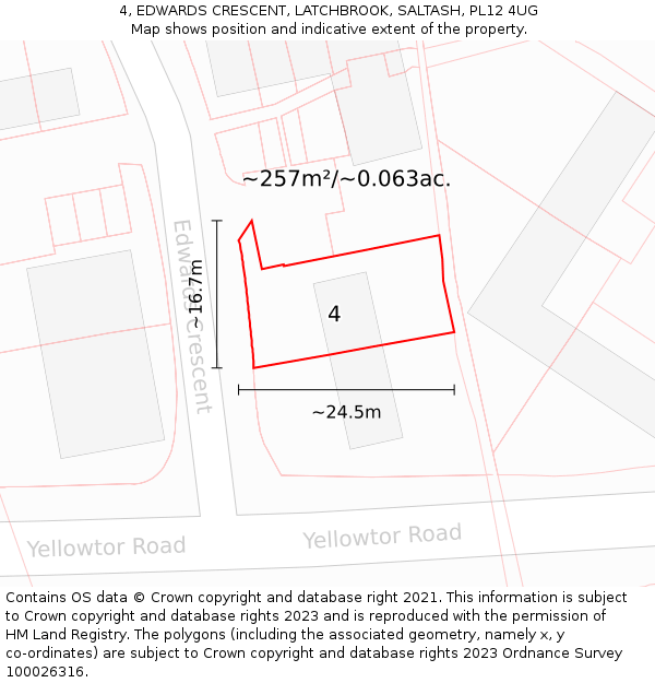 4, EDWARDS CRESCENT, LATCHBROOK, SALTASH, PL12 4UG: Plot and title map