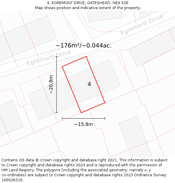 4, EGREMONT DRIVE, GATESHEAD, NE9 5SE: Plot and title map