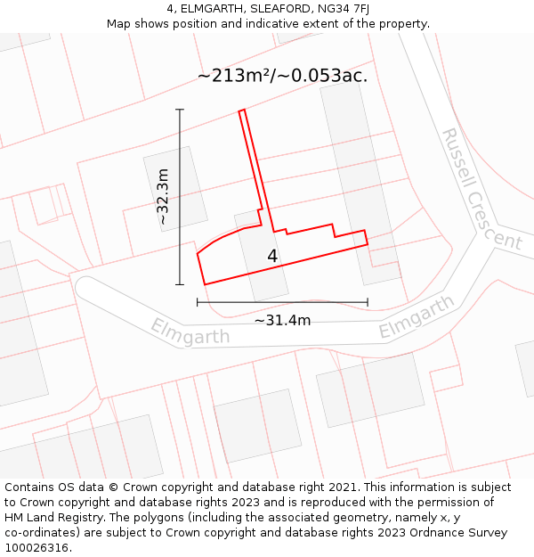 4, ELMGARTH, SLEAFORD, NG34 7FJ: Plot and title map