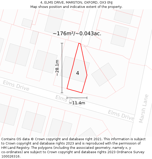 4, ELMS DRIVE, MARSTON, OXFORD, OX3 0NJ: Plot and title map