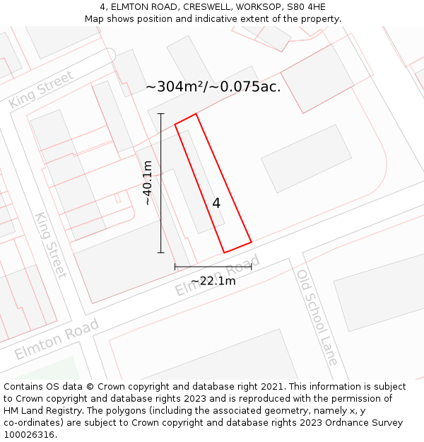 4, ELMTON ROAD, CRESWELL, WORKSOP, S80 4HE: Plot and title map