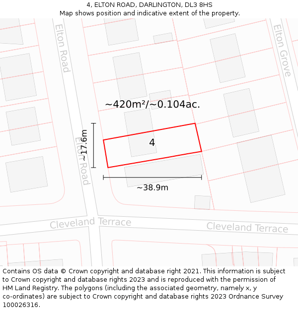 4, ELTON ROAD, DARLINGTON, DL3 8HS: Plot and title map