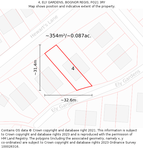 4, ELY GARDENS, BOGNOR REGIS, PO21 3RY: Plot and title map