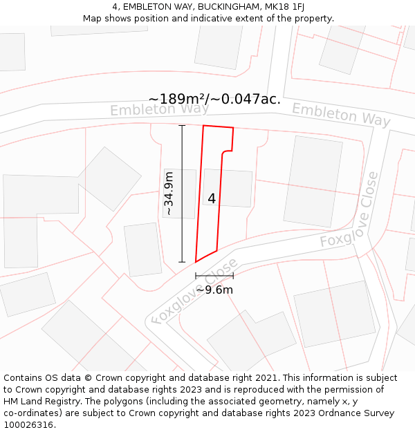 4, EMBLETON WAY, BUCKINGHAM, MK18 1FJ: Plot and title map