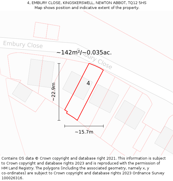 4, EMBURY CLOSE, KINGSKERSWELL, NEWTON ABBOT, TQ12 5HS: Plot and title map