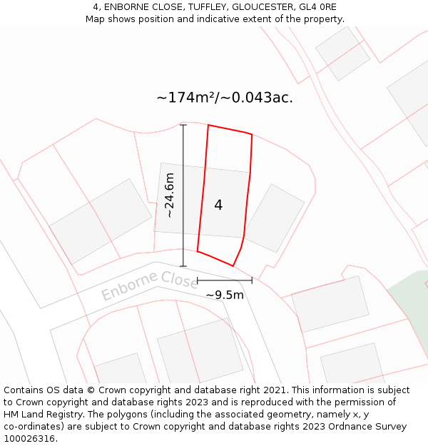 4, ENBORNE CLOSE, TUFFLEY, GLOUCESTER, GL4 0RE: Plot and title map