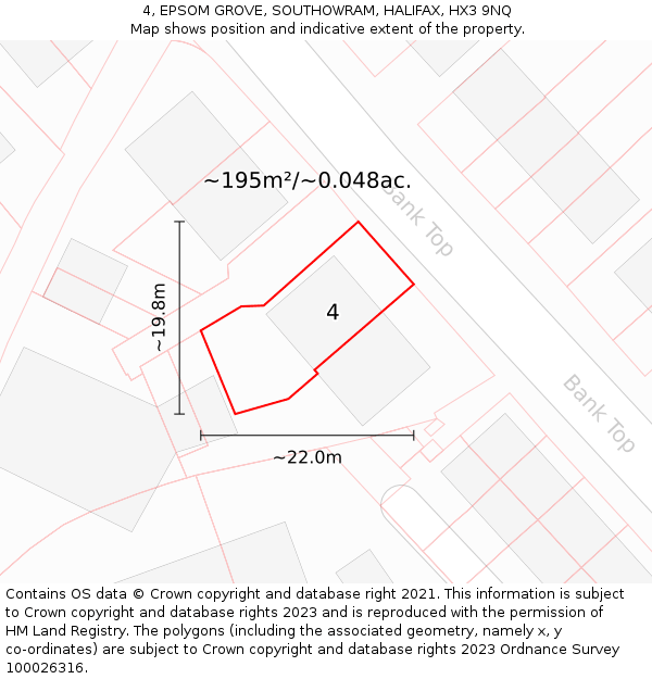 4, EPSOM GROVE, SOUTHOWRAM, HALIFAX, HX3 9NQ: Plot and title map