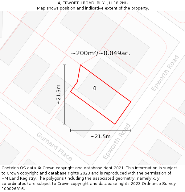 4, EPWORTH ROAD, RHYL, LL18 2NU: Plot and title map