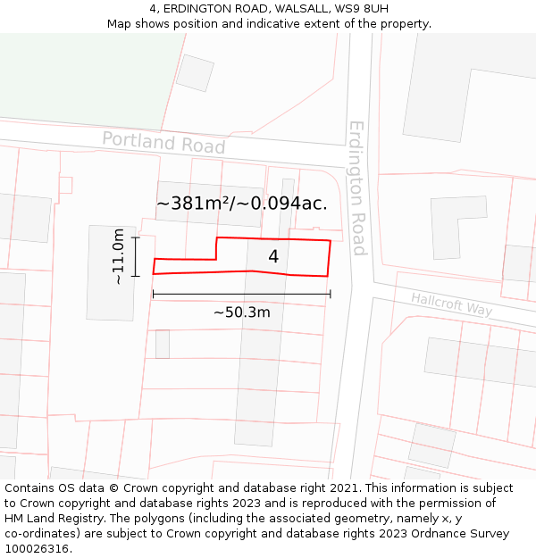 4, ERDINGTON ROAD, WALSALL, WS9 8UH: Plot and title map