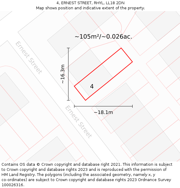 4, ERNEST STREET, RHYL, LL18 2DN: Plot and title map