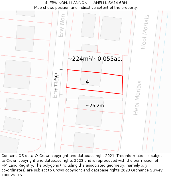 4, ERW NON, LLANNON, LLANELLI, SA14 6BH: Plot and title map