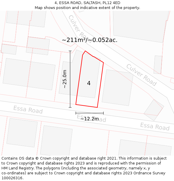 4, ESSA ROAD, SALTASH, PL12 4ED: Plot and title map