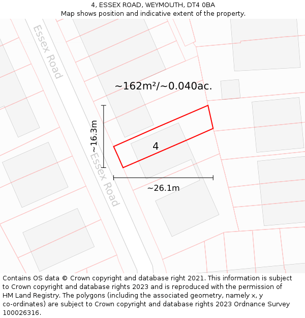 4, ESSEX ROAD, WEYMOUTH, DT4 0BA: Plot and title map