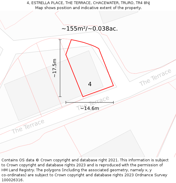 4, ESTRELLA PLACE, THE TERRACE, CHACEWATER, TRURO, TR4 8NJ: Plot and title map