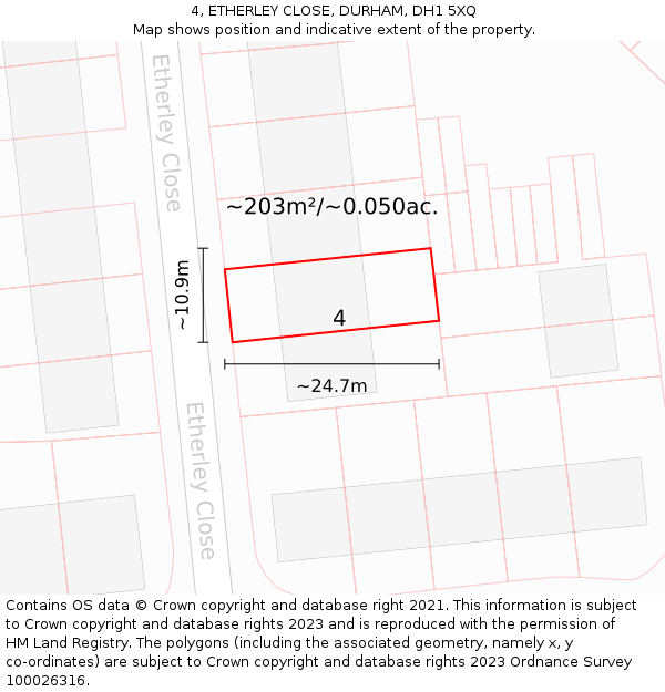 4, ETHERLEY CLOSE, DURHAM, DH1 5XQ: Plot and title map