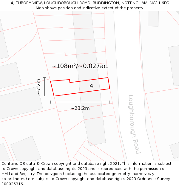 4, EUROPA VIEW, LOUGHBOROUGH ROAD, RUDDINGTON, NOTTINGHAM, NG11 6FG: Plot and title map