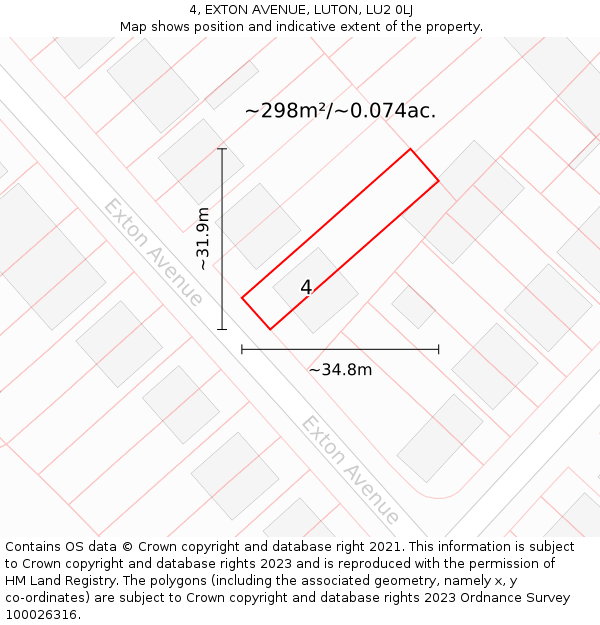 4, EXTON AVENUE, LUTON, LU2 0LJ: Plot and title map