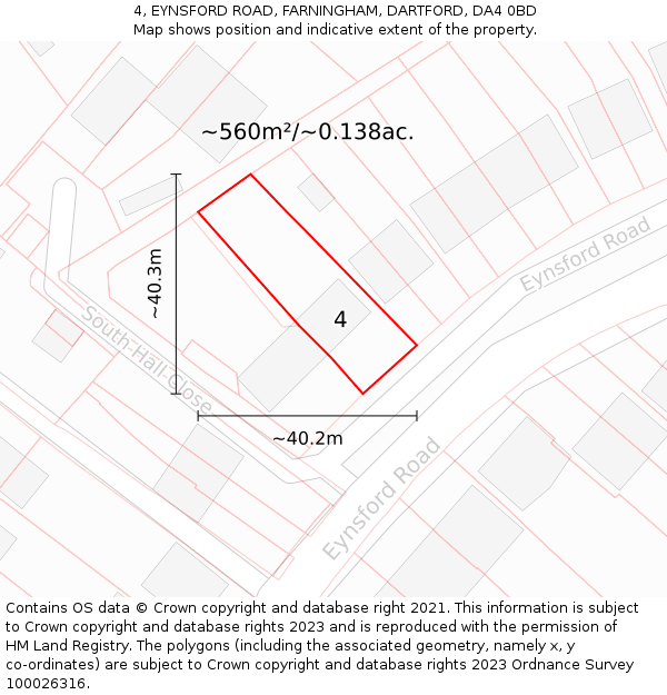 4, EYNSFORD ROAD, FARNINGHAM, DARTFORD, DA4 0BD: Plot and title map