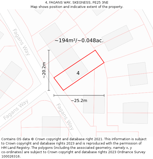 4, FAGANS WAY, SKEGNESS, PE25 3NE: Plot and title map