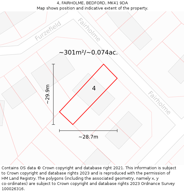 4, FAIRHOLME, BEDFORD, MK41 9DA: Plot and title map