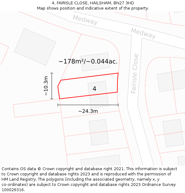 4, FAIRISLE CLOSE, HAILSHAM, BN27 3HD: Plot and title map