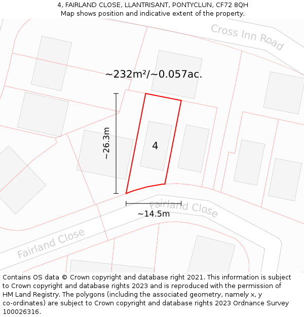 4, FAIRLAND CLOSE, LLANTRISANT, PONTYCLUN, CF72 8QH: Plot and title map