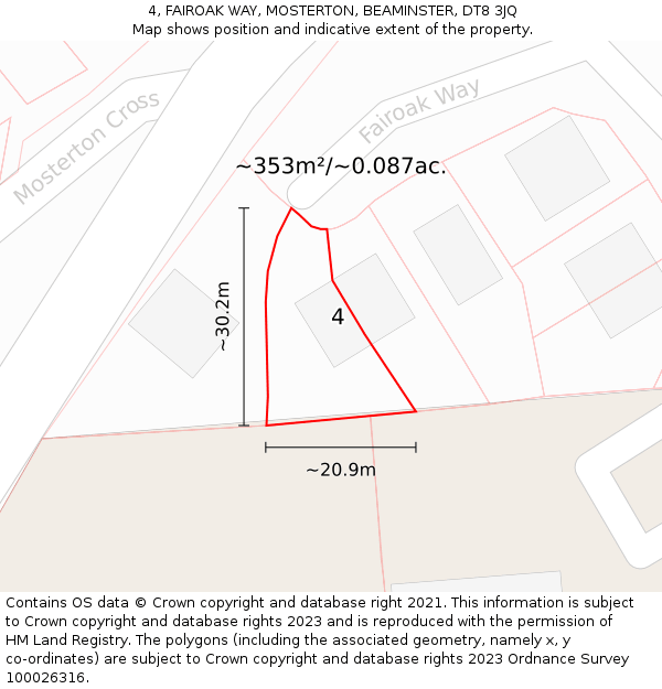 4, FAIROAK WAY, MOSTERTON, BEAMINSTER, DT8 3JQ: Plot and title map