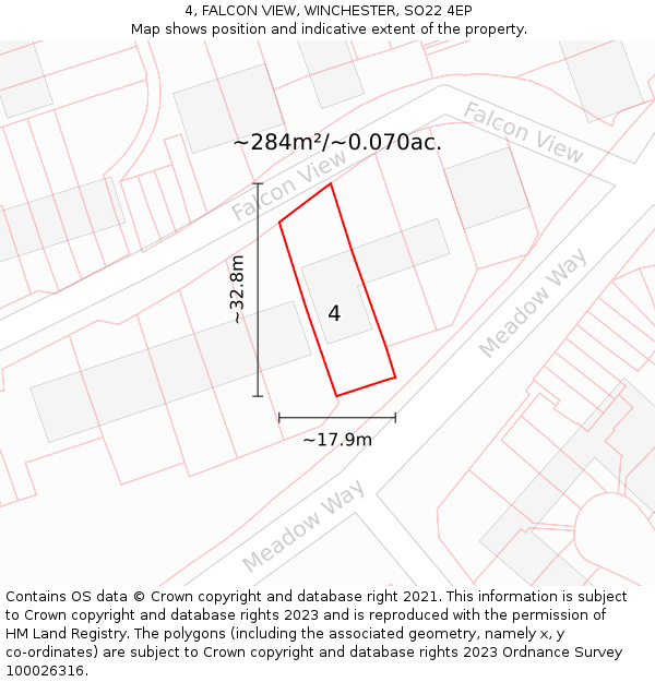 4, FALCON VIEW, WINCHESTER, SO22 4EP: Plot and title map