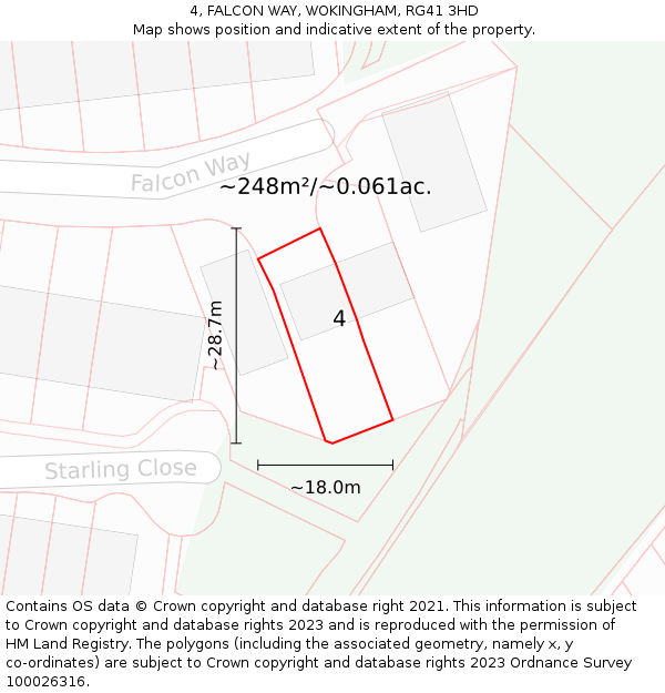 4, FALCON WAY, WOKINGHAM, RG41 3HD: Plot and title map