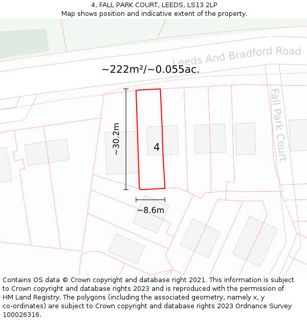 4, FALL PARK COURT, LEEDS, LS13 2LP: Plot and title map