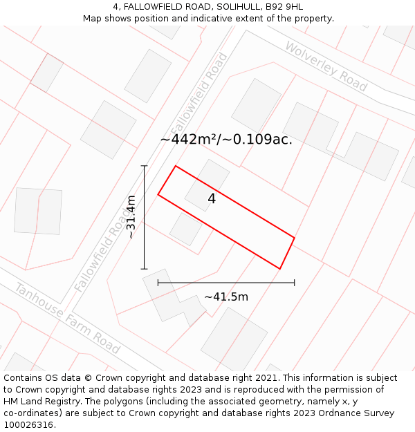 4, FALLOWFIELD ROAD, SOLIHULL, B92 9HL: Plot and title map