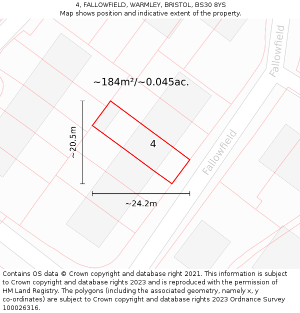 4, FALLOWFIELD, WARMLEY, BRISTOL, BS30 8YS: Plot and title map