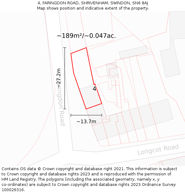 4, FARINGDON ROAD, SHRIVENHAM, SWINDON, SN6 8AJ: Plot and title map