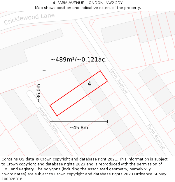 4, FARM AVENUE, LONDON, NW2 2DY: Plot and title map