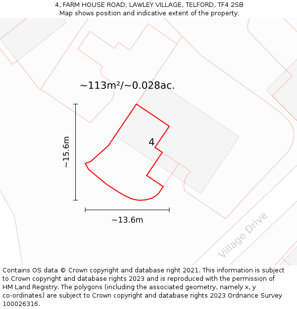 4, FARM HOUSE ROAD, LAWLEY VILLAGE, TELFORD, TF4 2SB: Plot and title map