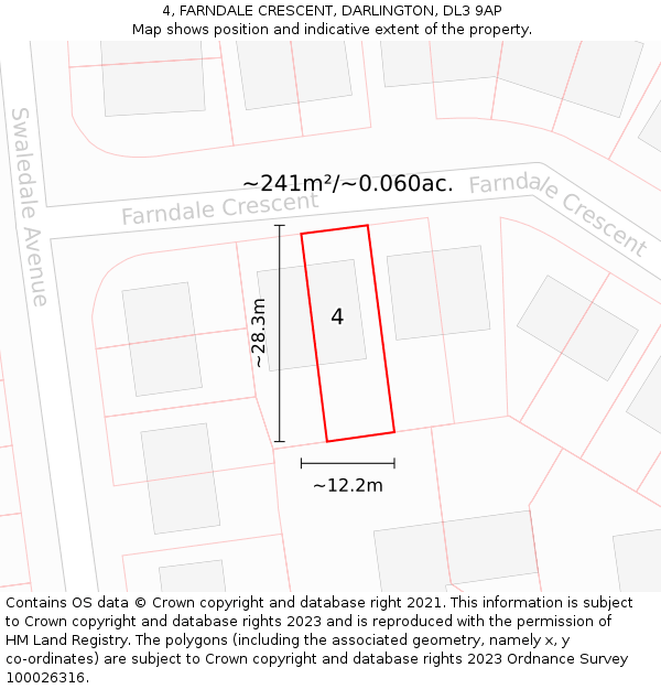 4, FARNDALE CRESCENT, DARLINGTON, DL3 9AP: Plot and title map